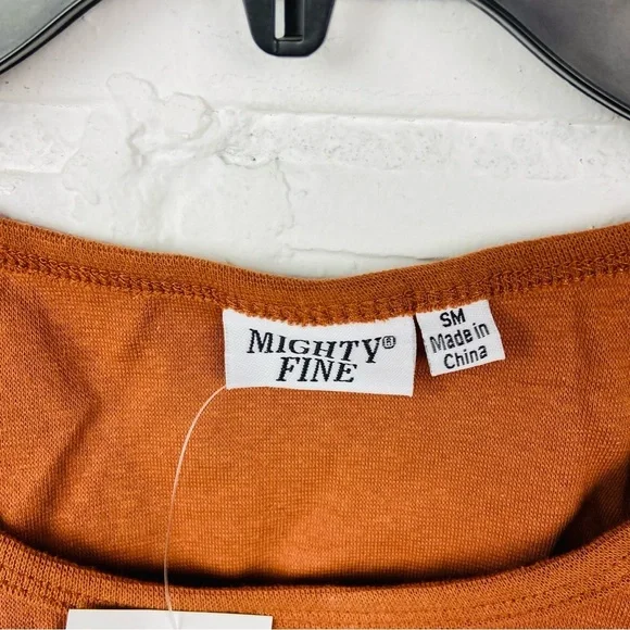 NWT MIGHTY FINE brown embroidered sun scrunched side stretch top size small - Picture 3 of 11